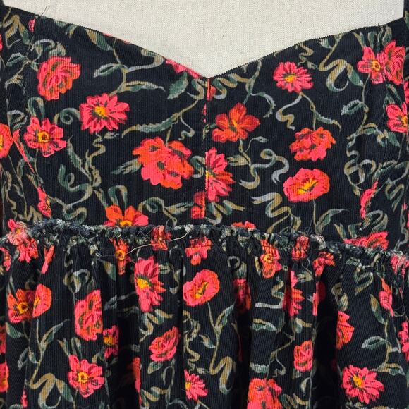 Free People Large Bessie Corduroy Mini Dress Floral Puff Sleeves Sweatheart Neck - Picture 3 of 14